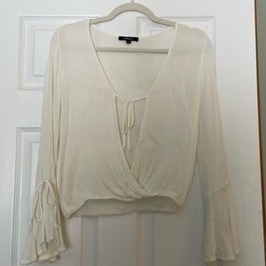 Long sleeve ivory gauze top